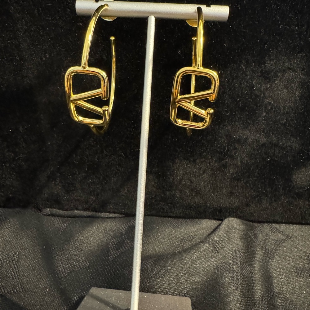 Valentino V Embellished Gold Hoop Earrings
